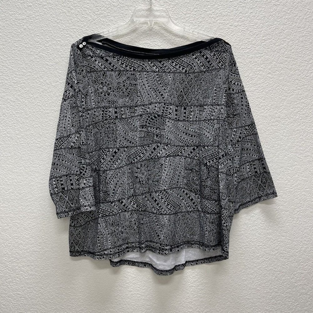 WESTBOUND WOMAN Womens 3X Tunic Top Shirt Black White 3/4 Sleeves
